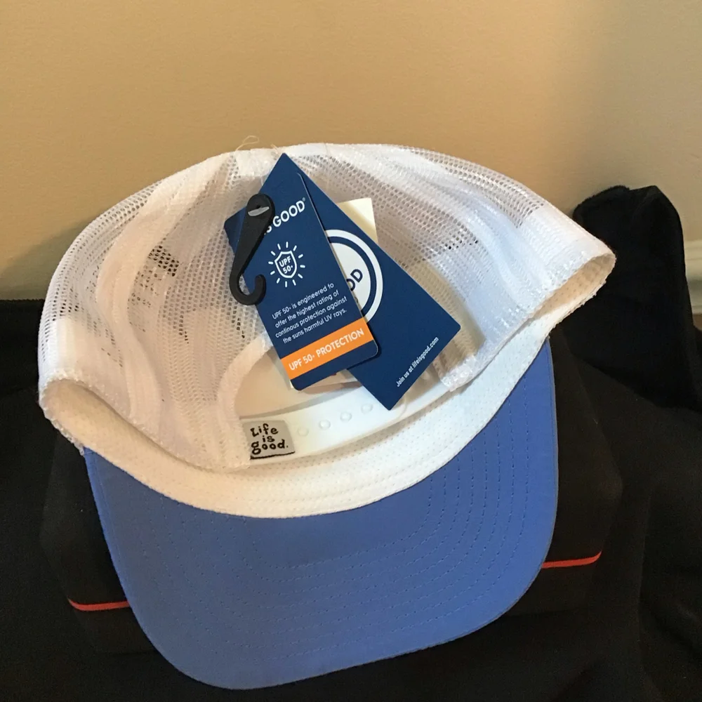 Life‎ is Good Kids Blue White Trucker Hat Flowers Hearts Graphic Adjustable